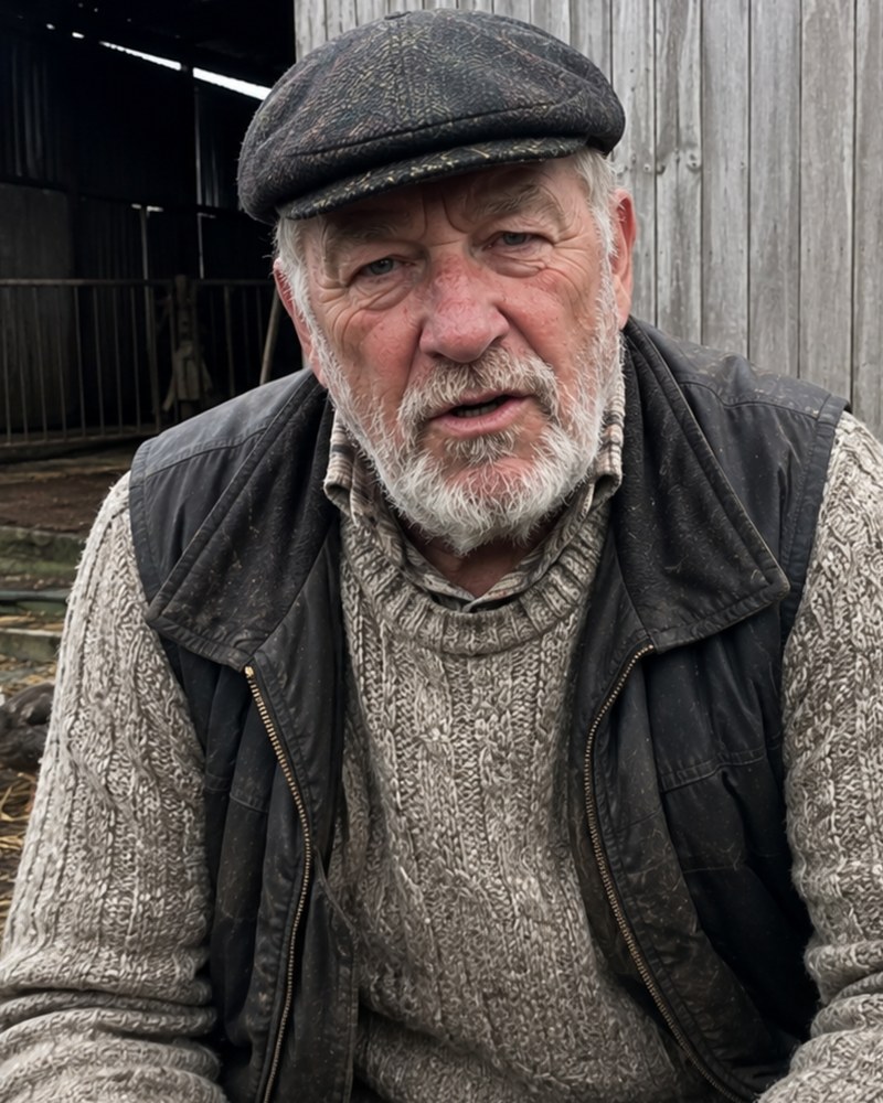 Otis Meadows outside the barn with his ducks and geese